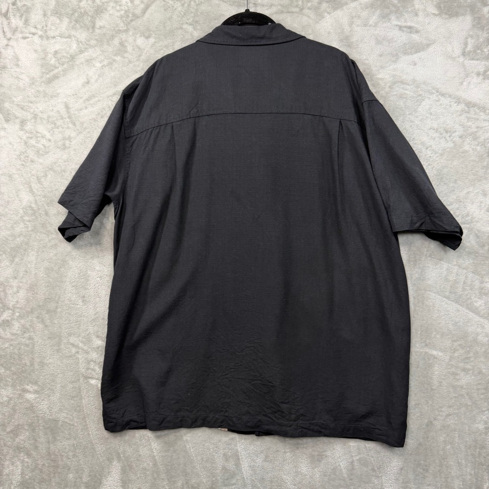 Island Shores Button Down Men XL Black Silk Bowling Stripe Camp Shirt - Picture 2 of 8